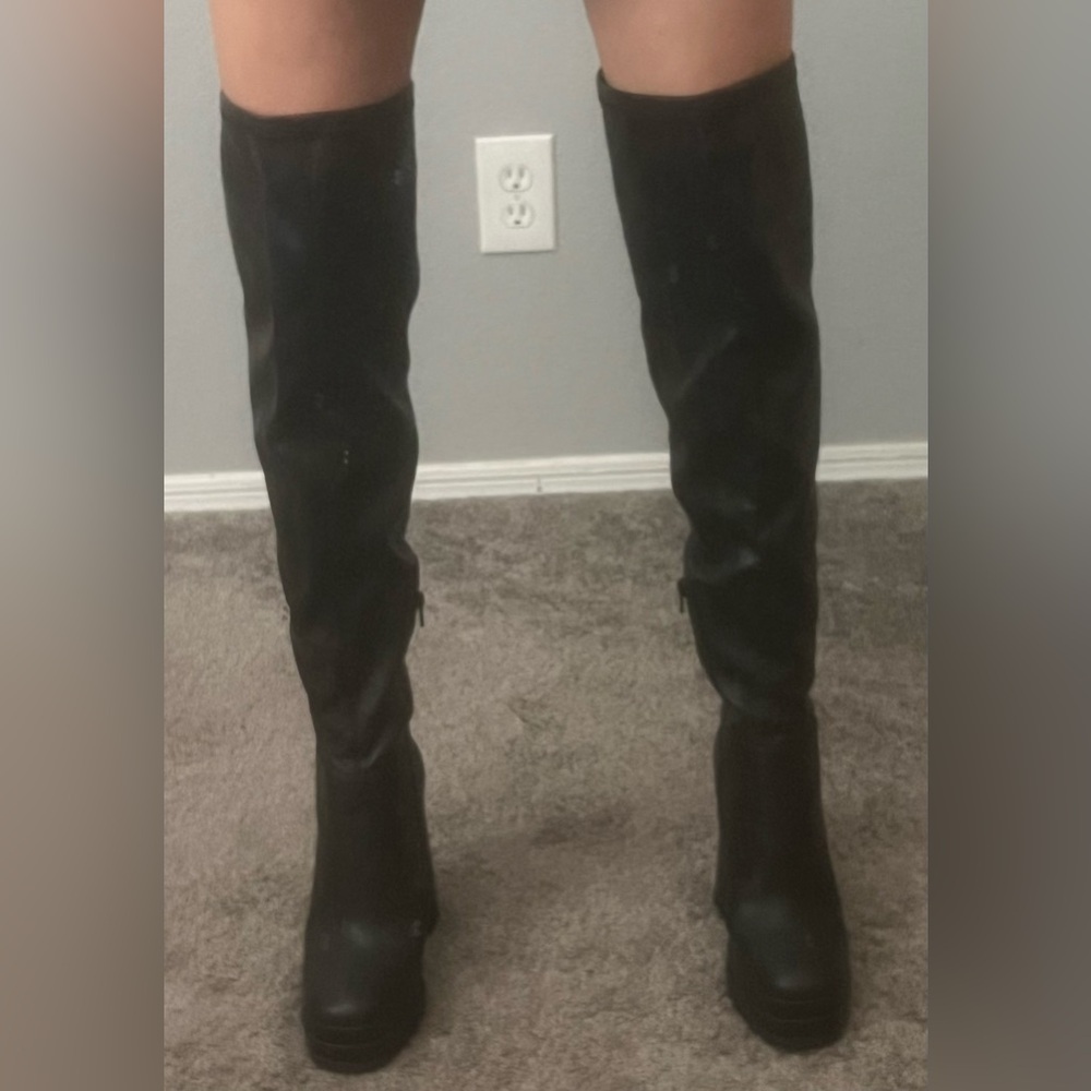 Jennifer Lopez Black Over the Knee Boots